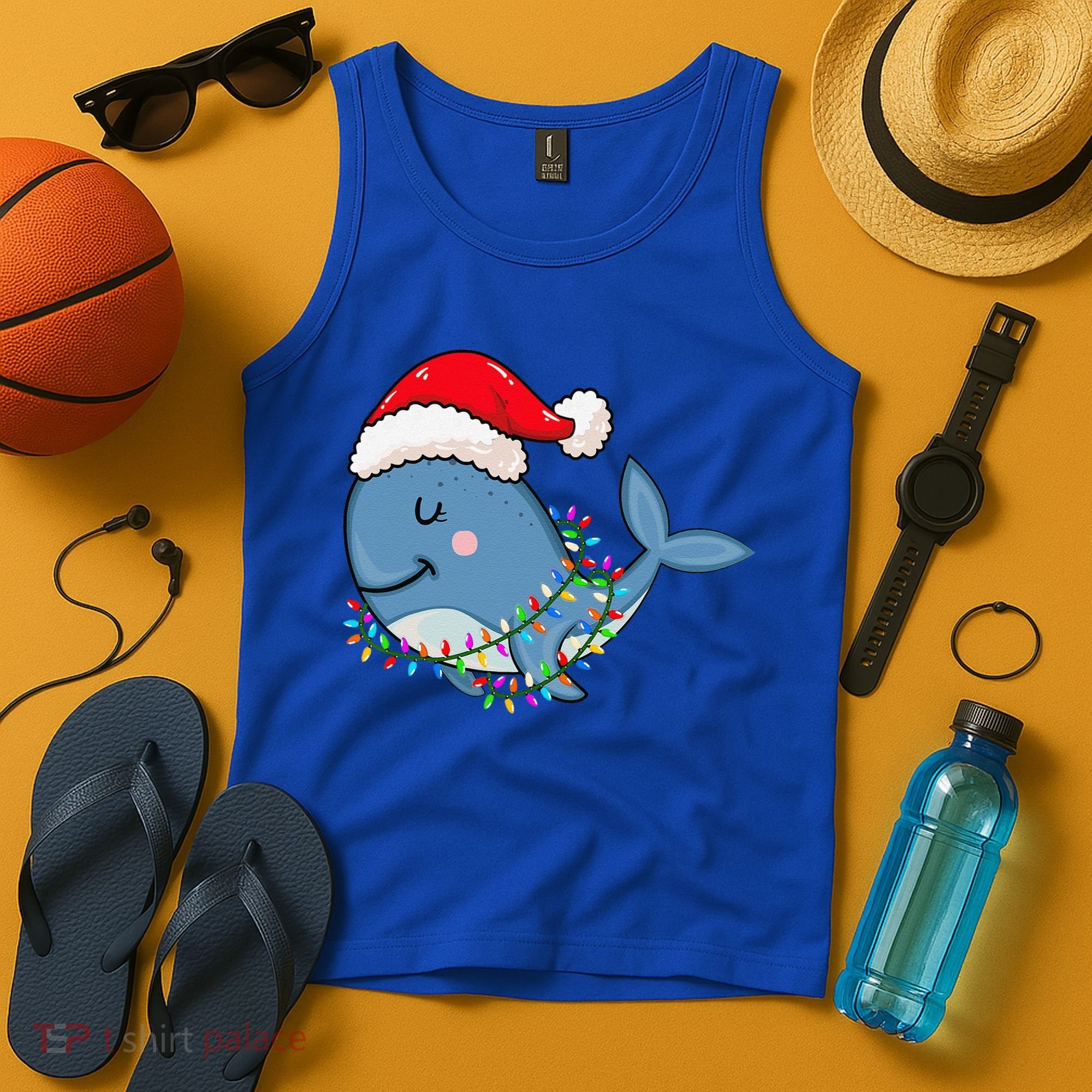 Christmas Lights Whale Wearing Xmas Hat Whale Lover Tank Top