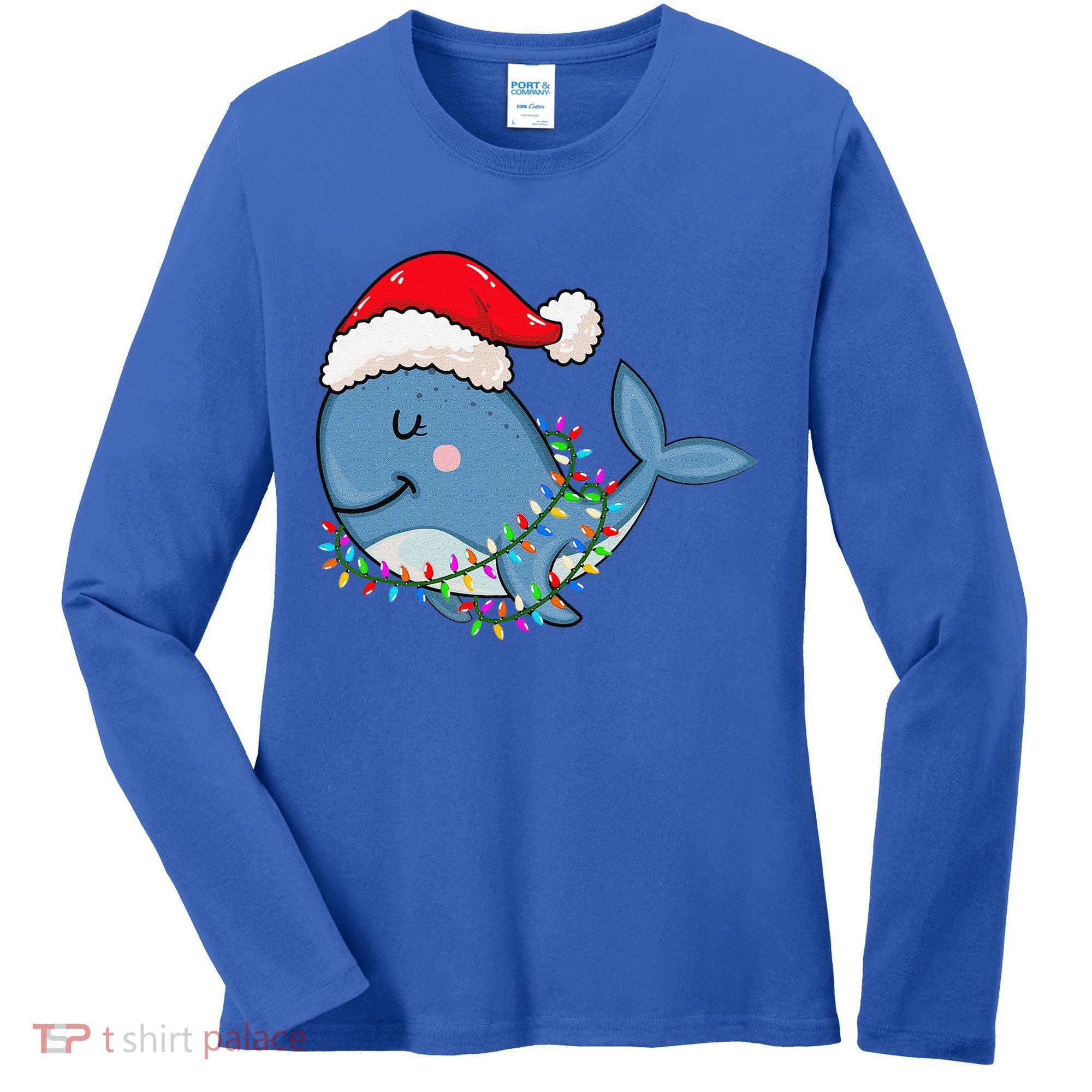 Christmas Lights Whale Wearing Xmas Hat Whale Lover Women's Long Sleeve Shirt