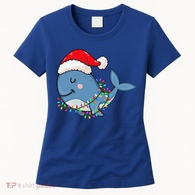 Christmas Lights Whale Wearing Xmas Hat Whale Lover Women's T-Shirt
