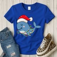 Christmas Lights Whale Wearing Xmas Hat Whale Lover Women's T-Shirt thumb 3