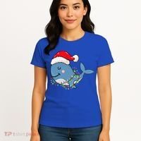 Christmas Lights Whale Wearing Xmas Hat Whale Lover Women's T-Shirt thumb 4