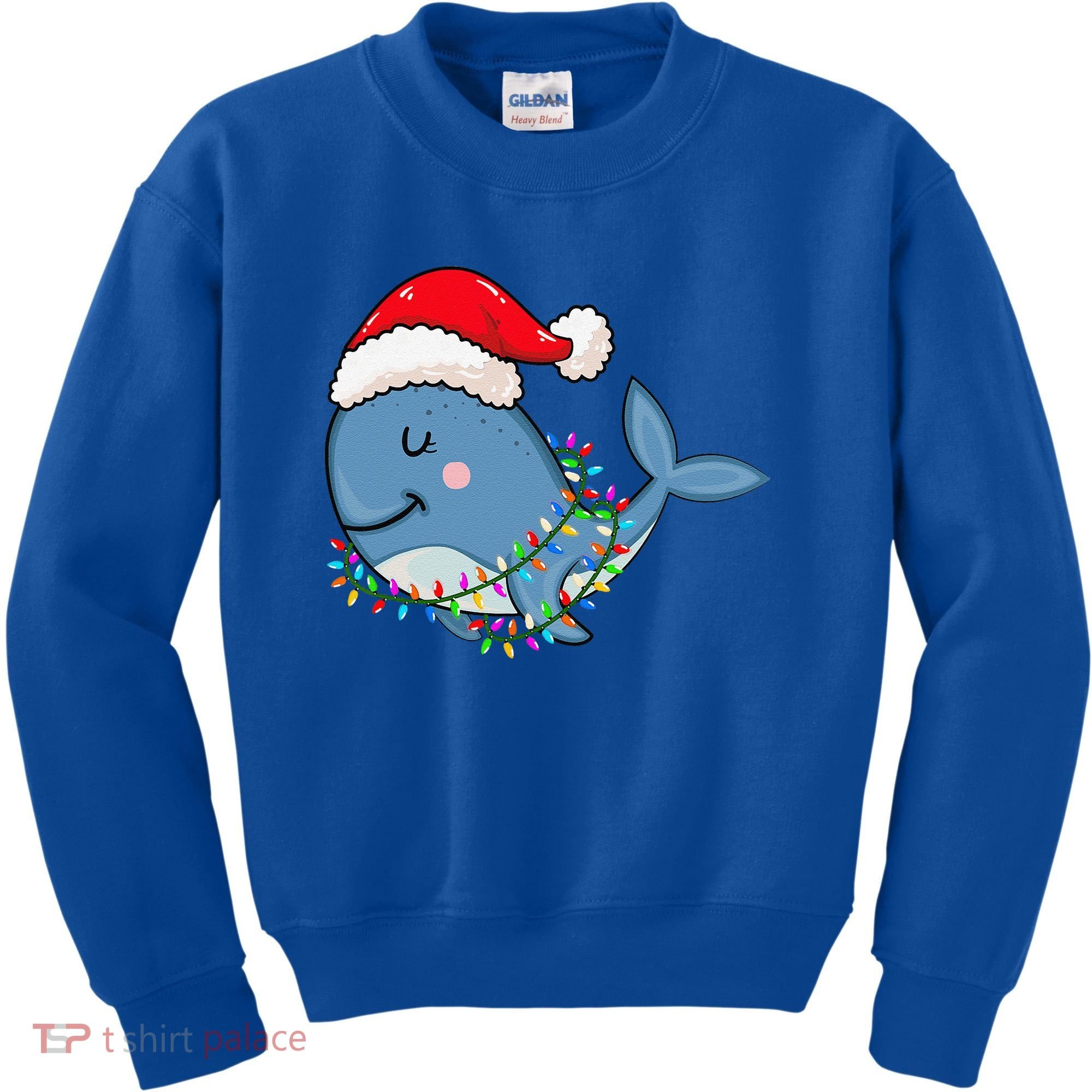 Christmas Lights Whale Wearing Xmas Hat Whale Lover Kids Sweatshirt