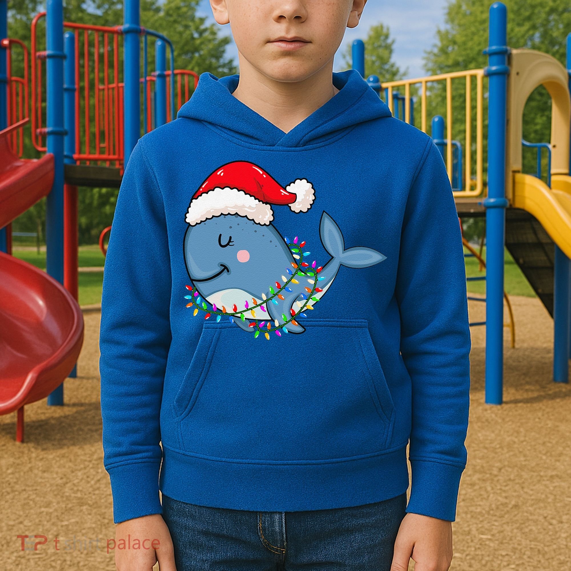 Christmas Lights Whale Wearing Xmas Hat Whale Lover Kids Hoodie