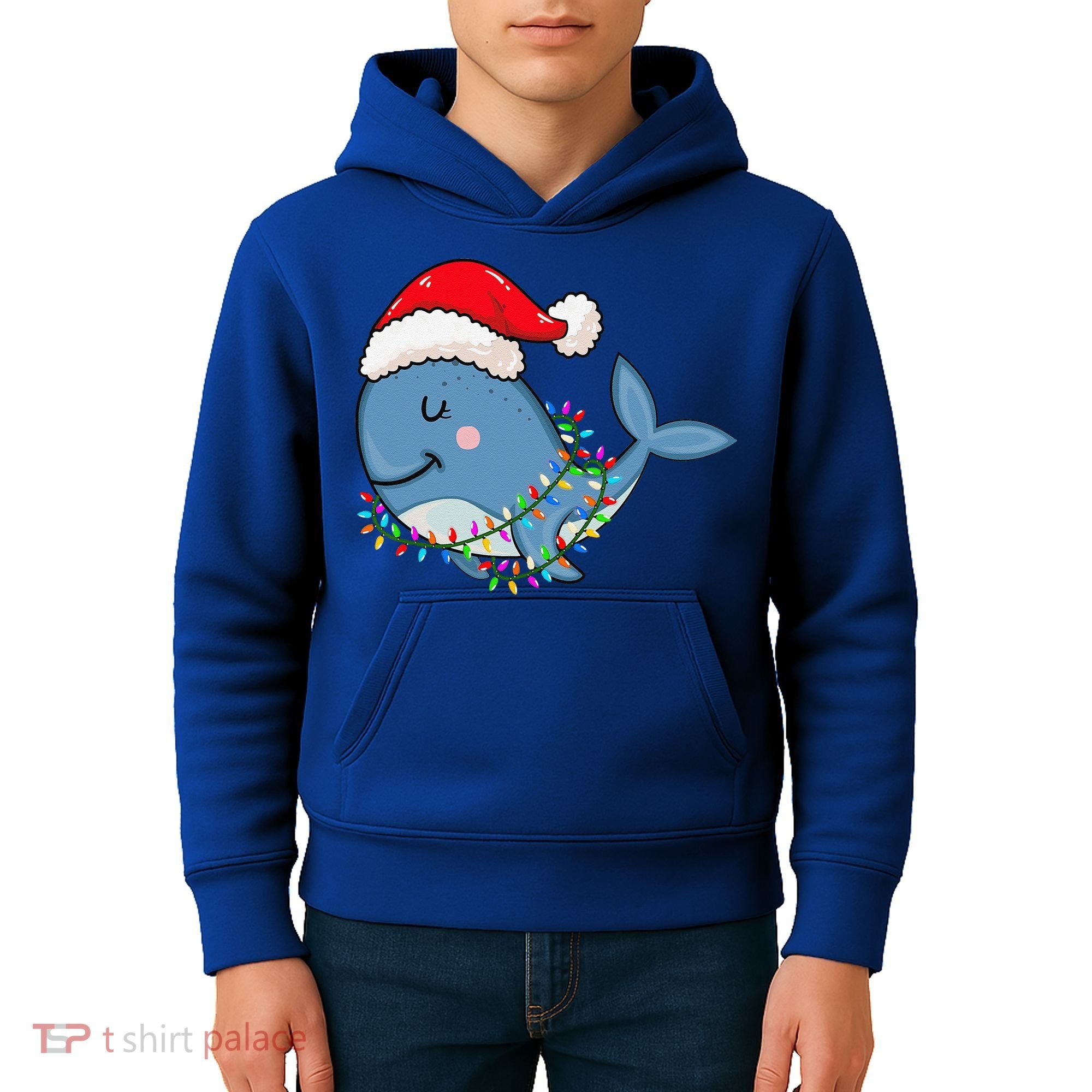 Christmas Lights Whale Wearing Xmas Hat Whale Lover Kids Hoodie