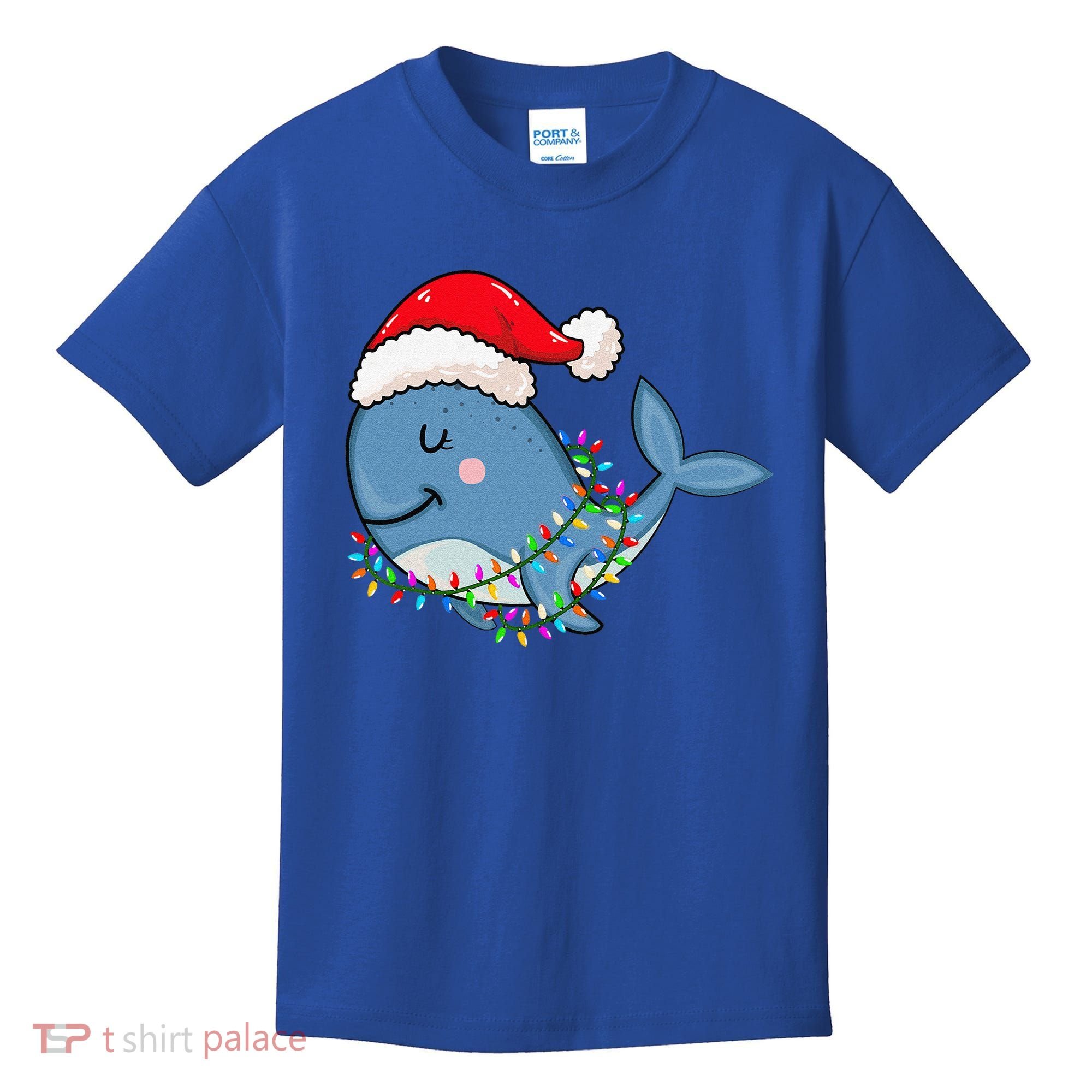 Christmas Lights Whale Wearing Xmas Hat Whale Lover Kids T-Shirt