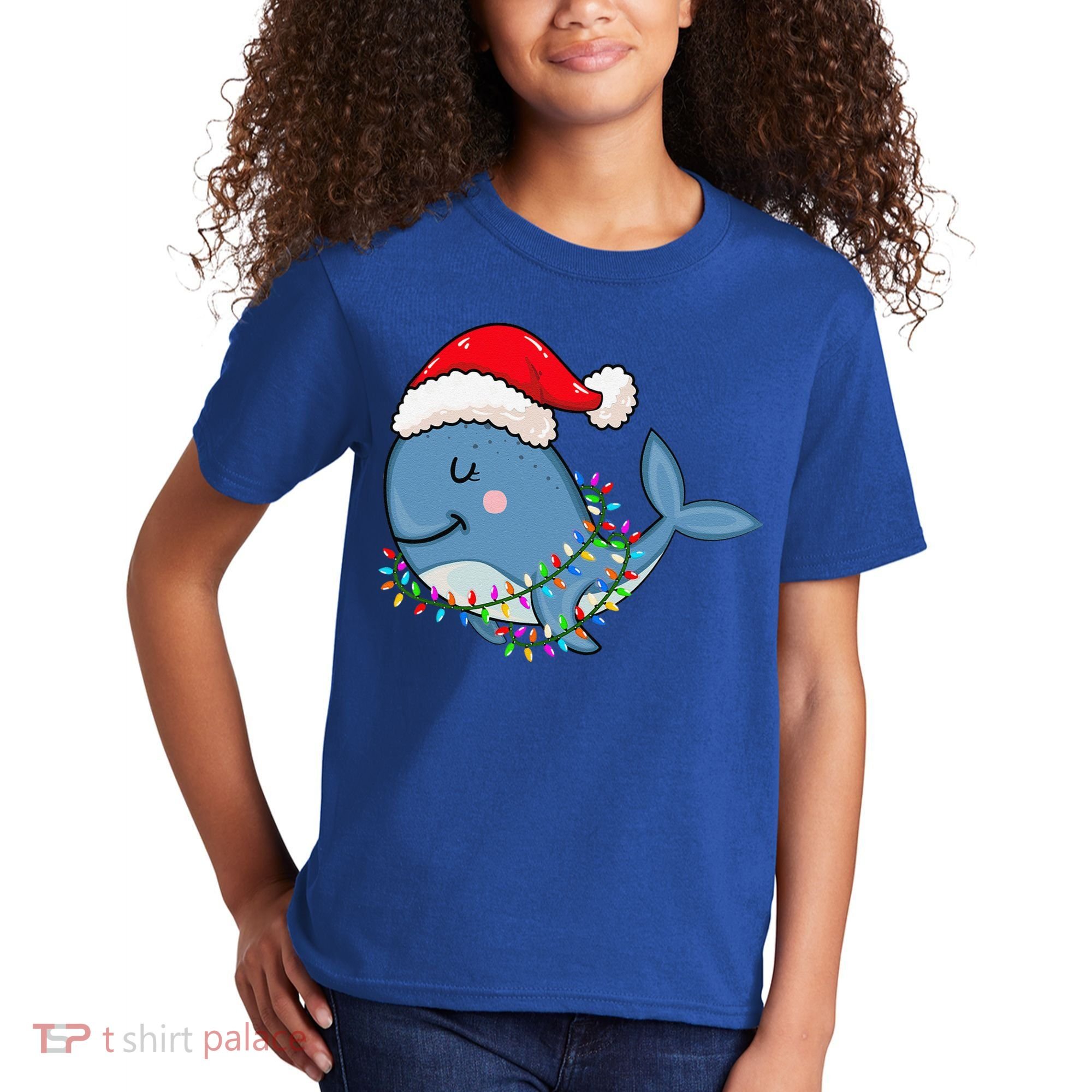 Christmas Lights Whale Wearing Xmas Hat Whale Lover Kids T-Shirt