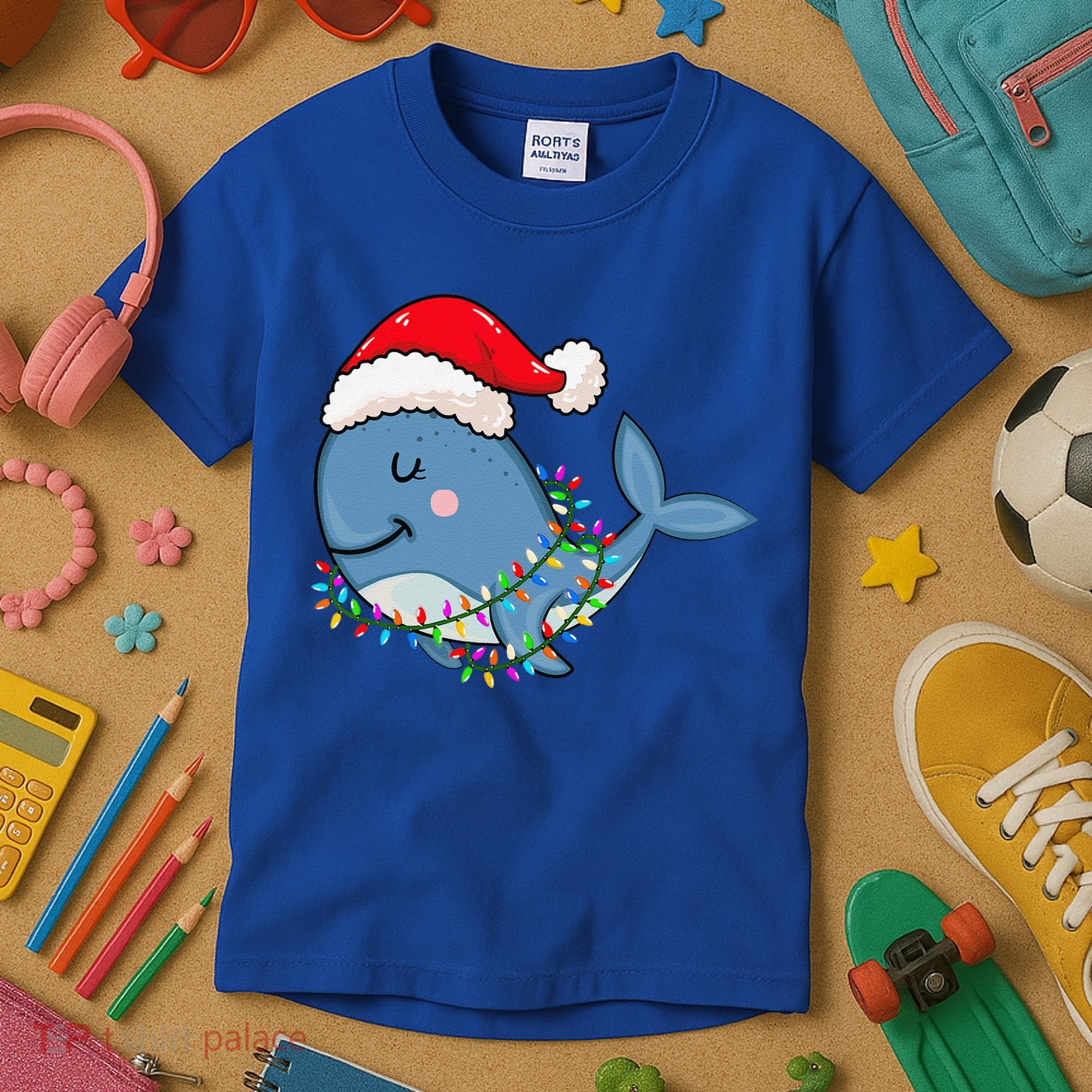 Christmas Lights Whale Wearing Xmas Hat Whale Lover Kids T-Shirt