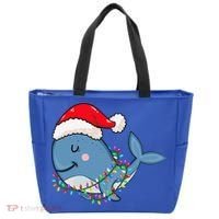 Christmas Lights Whale Wearing Xmas Hat Whale Lover Tote Bag thumb 0