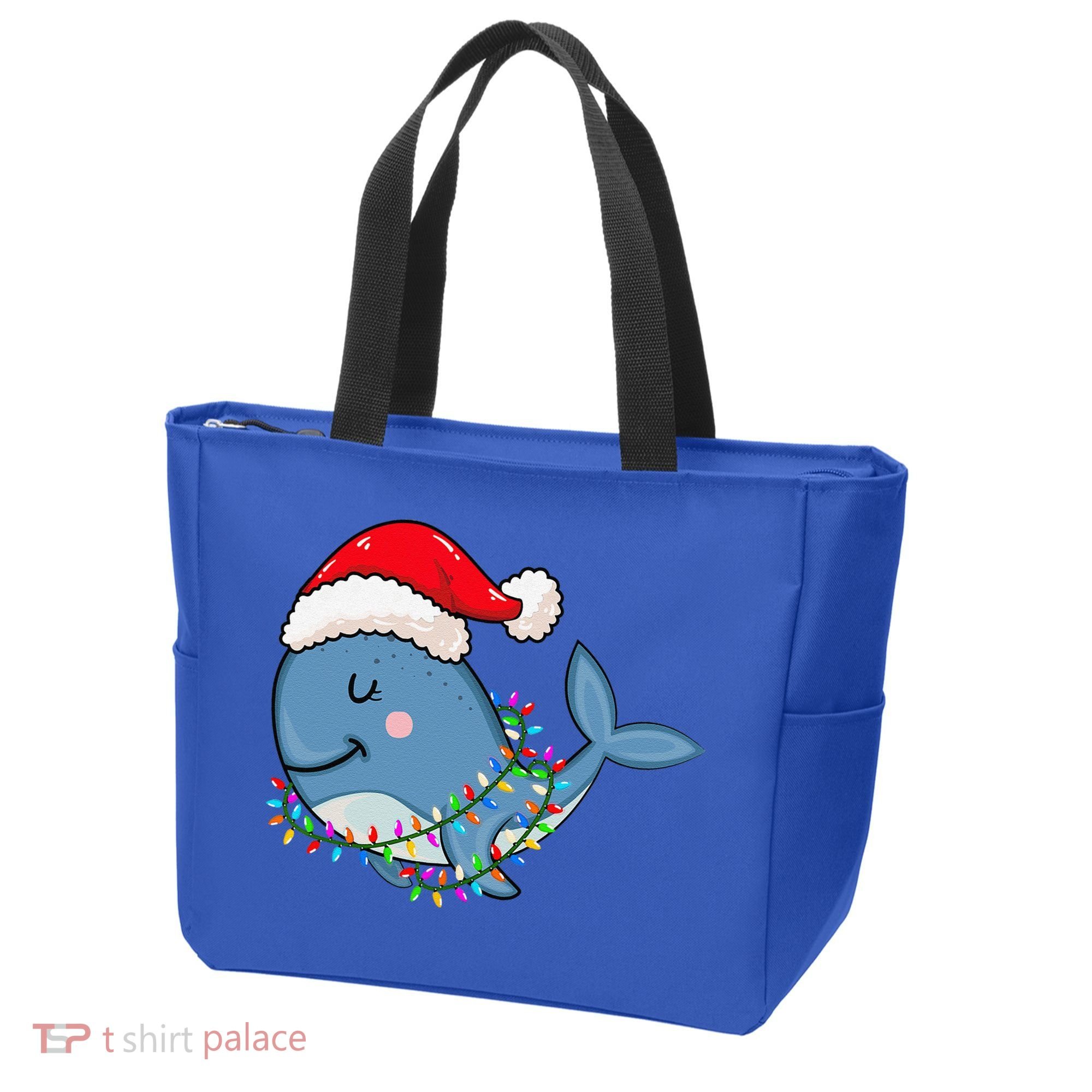 Christmas Lights Whale Wearing Xmas Hat Whale Lover Tote Bag