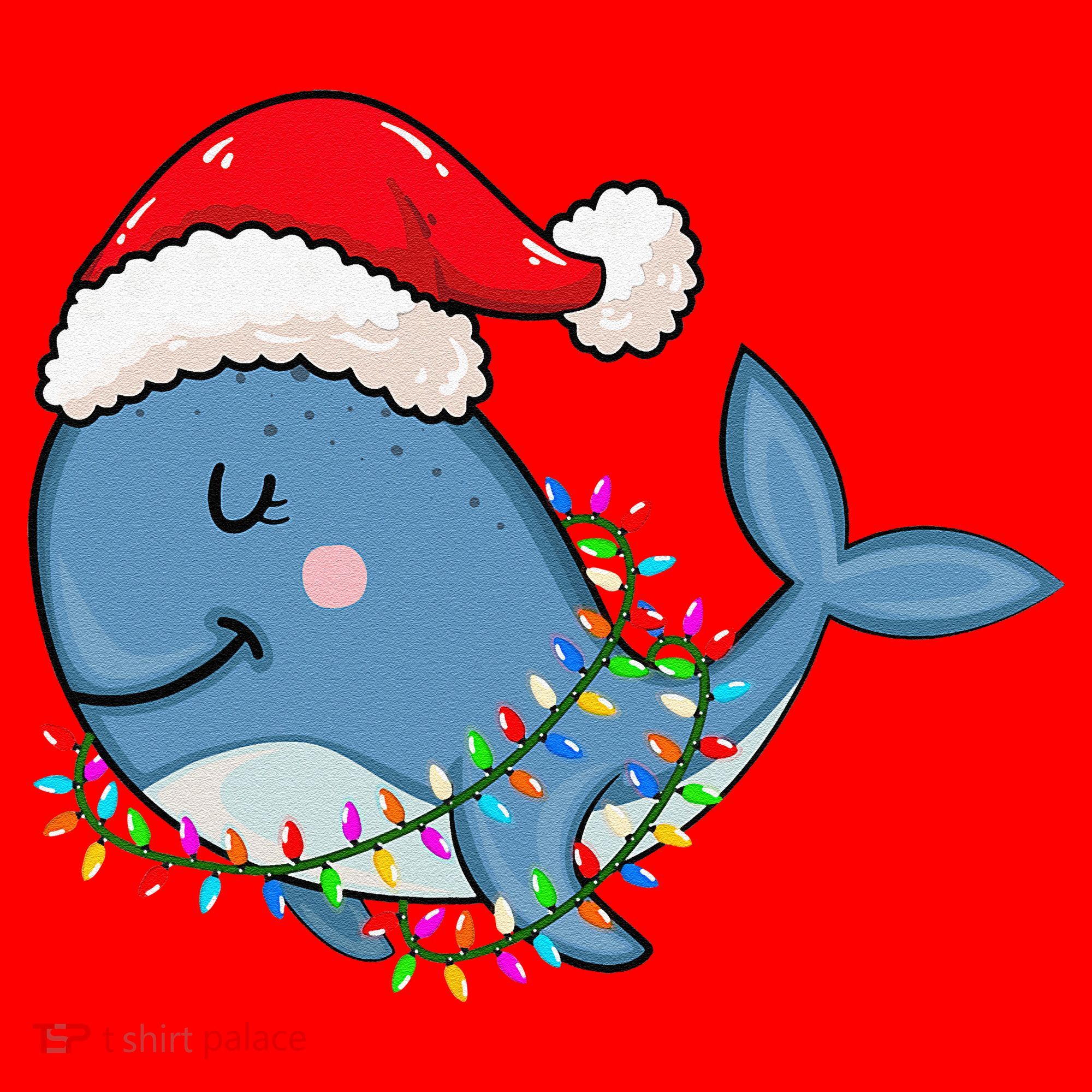 Christmas Lights Whale Wearing Xmas Hat Whale Lover Santa Hat