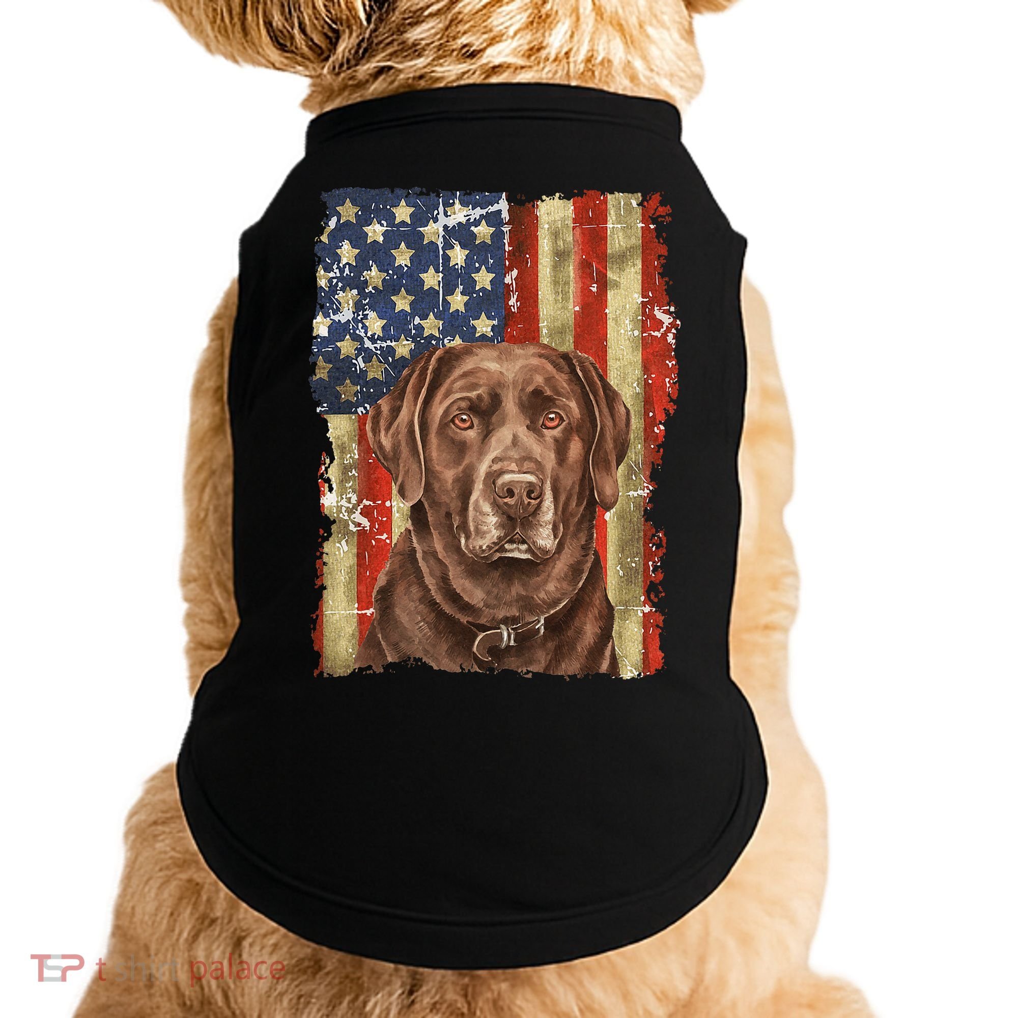 Chocolate Lab With USA Flag Gift  Doggie Tank
