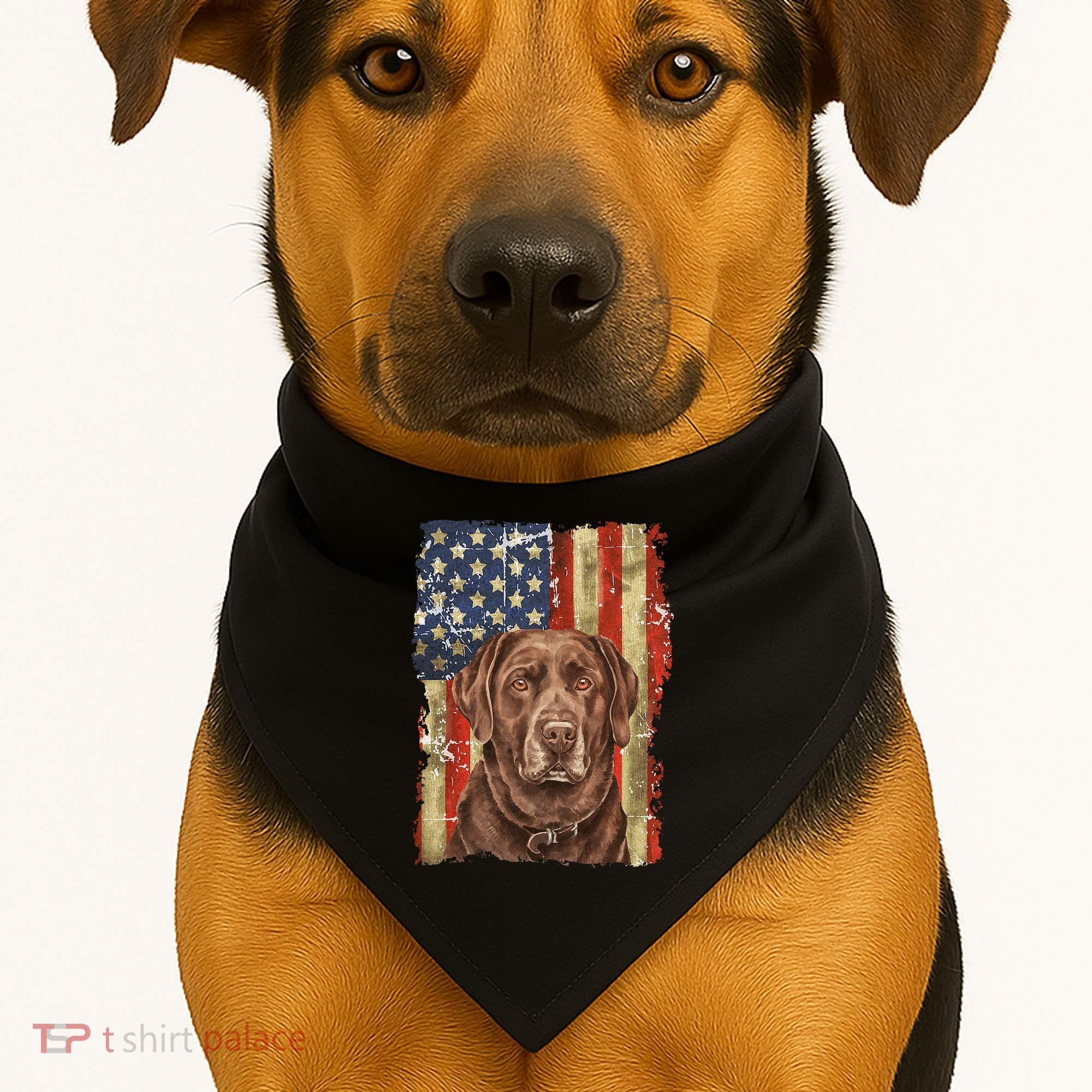 Chocolate Lab With USA Flag Gift  USA-Made Doggie Bandana