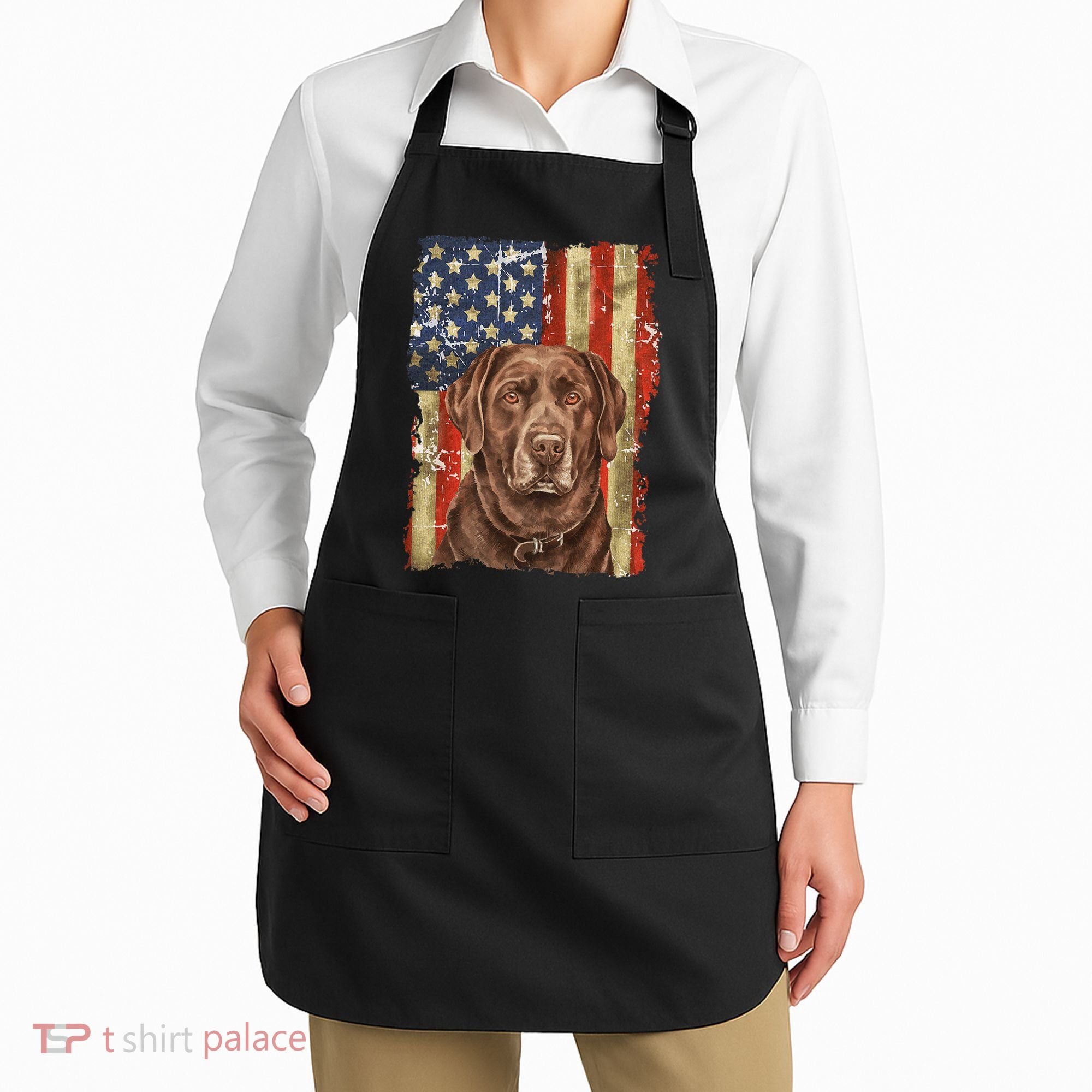 Chocolate Lab With USA Flag Gift  Apron