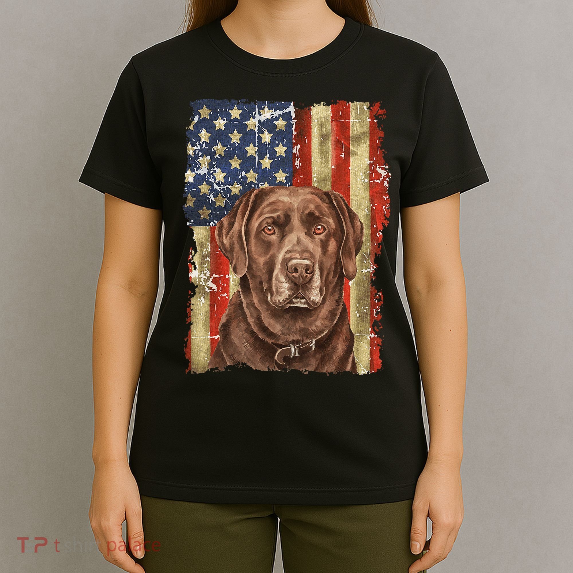 Chocolate Lab With USA Flag Gift  T-Shirt
