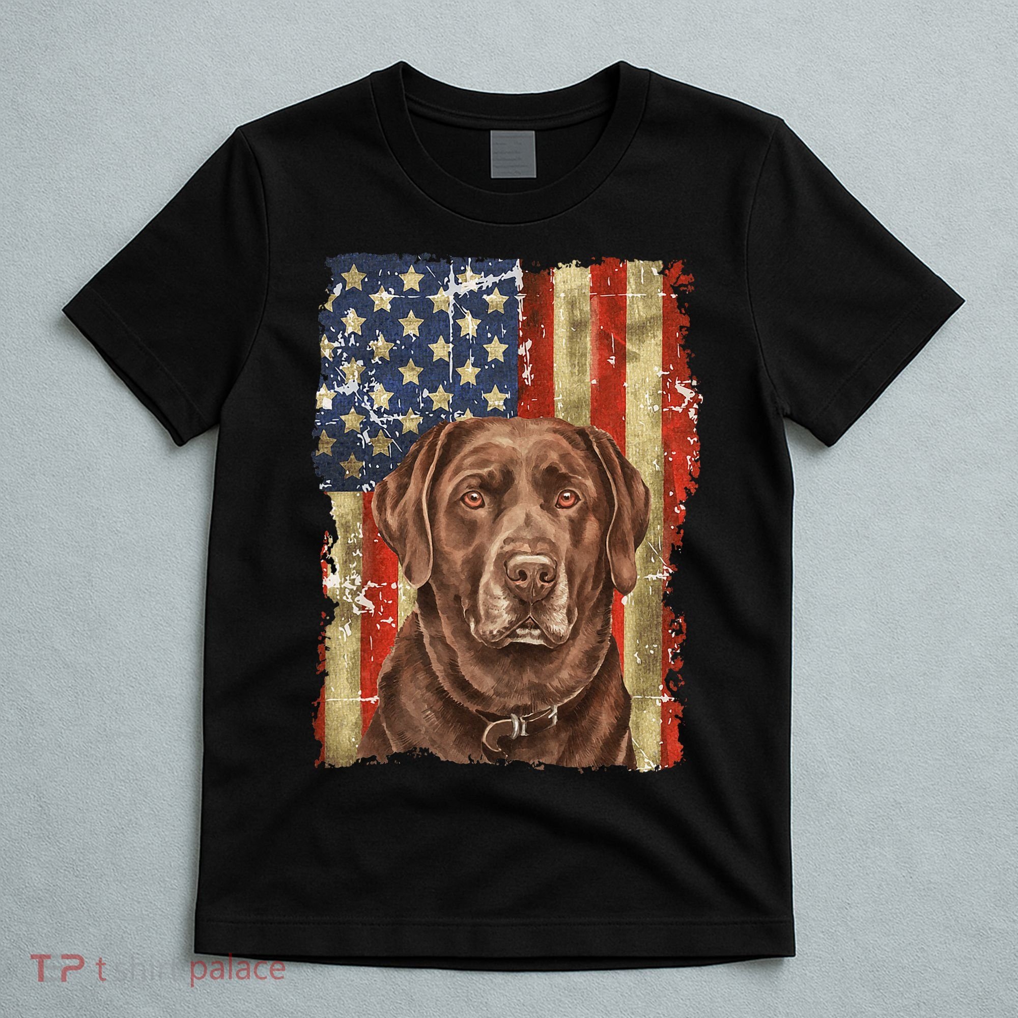 Chocolate Lab With USA Flag Gift  T-Shirt