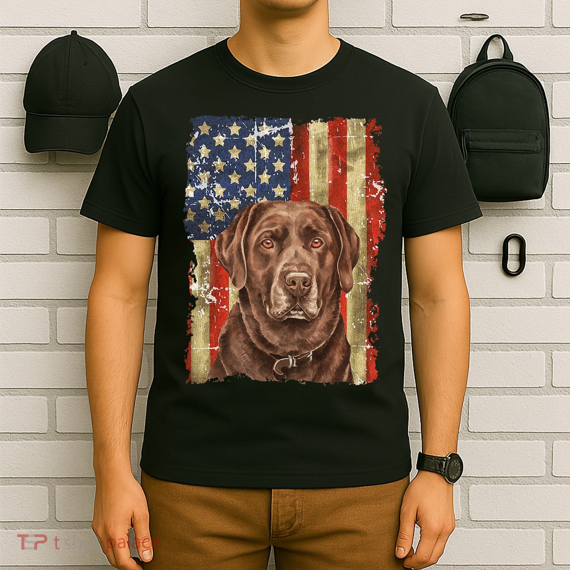 Chocolate Lab With USA Flag Gift  T-Shirt