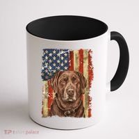 Chocolate Lab With USA Flag Gift  Coffee Mug thumb 1