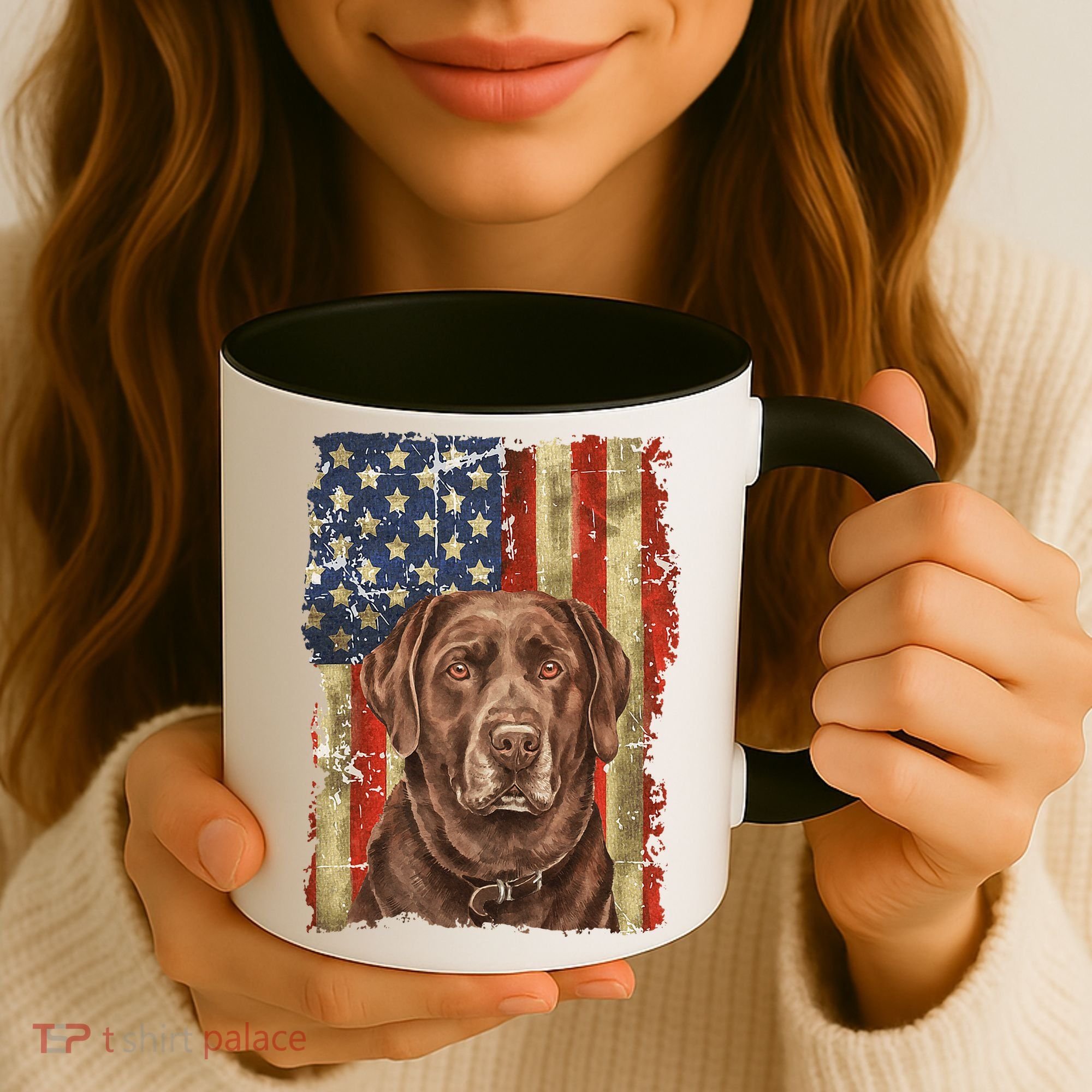 Chocolate Lab With USA Flag Gift  Coffee Mug