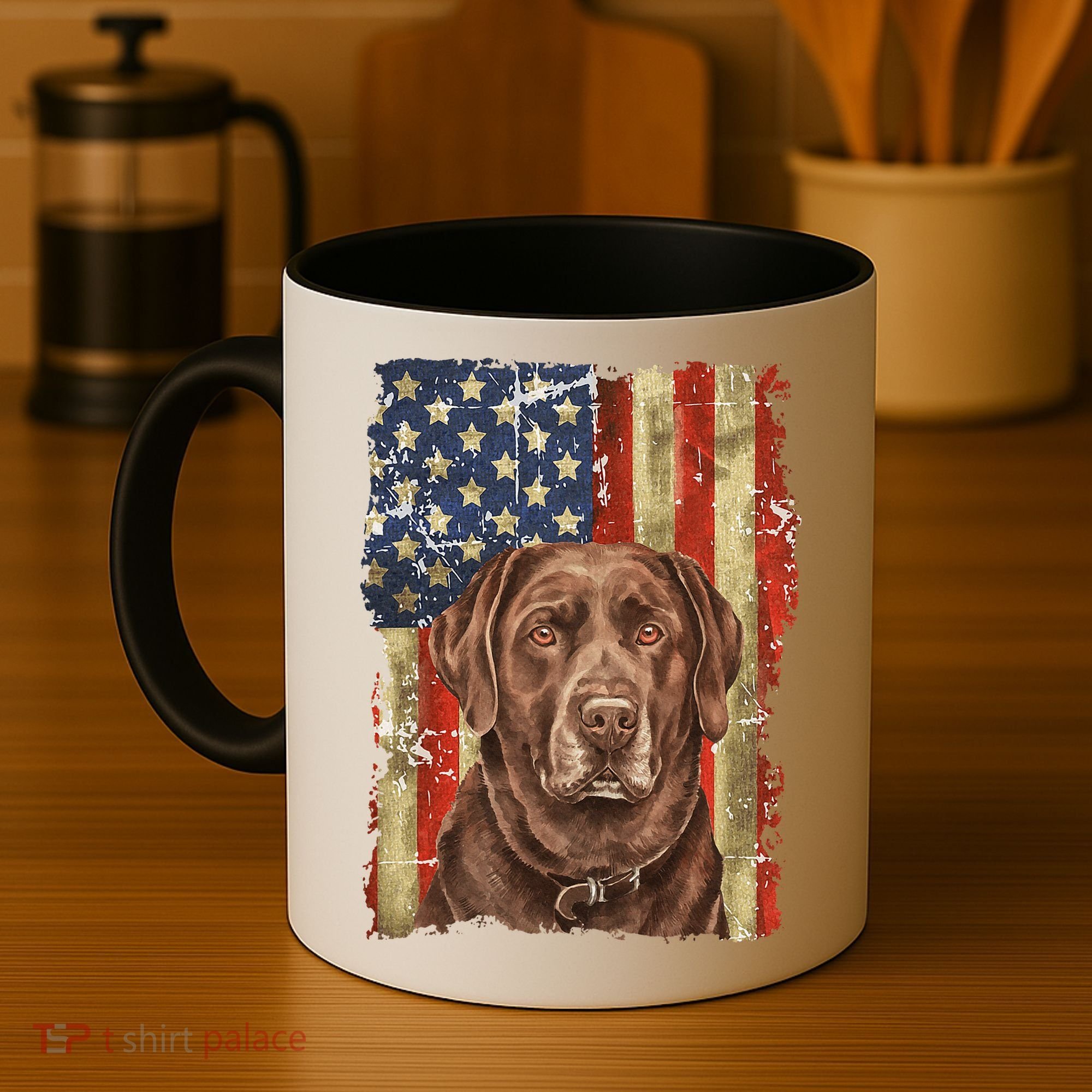 Chocolate Lab With USA Flag Gift  Coffee Mug