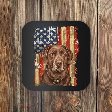 Chocolate Lab With USA Flag Gift  Coaster