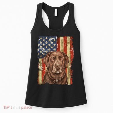 Chocolate Lab With USA Flag Gift  Women's Tank Top