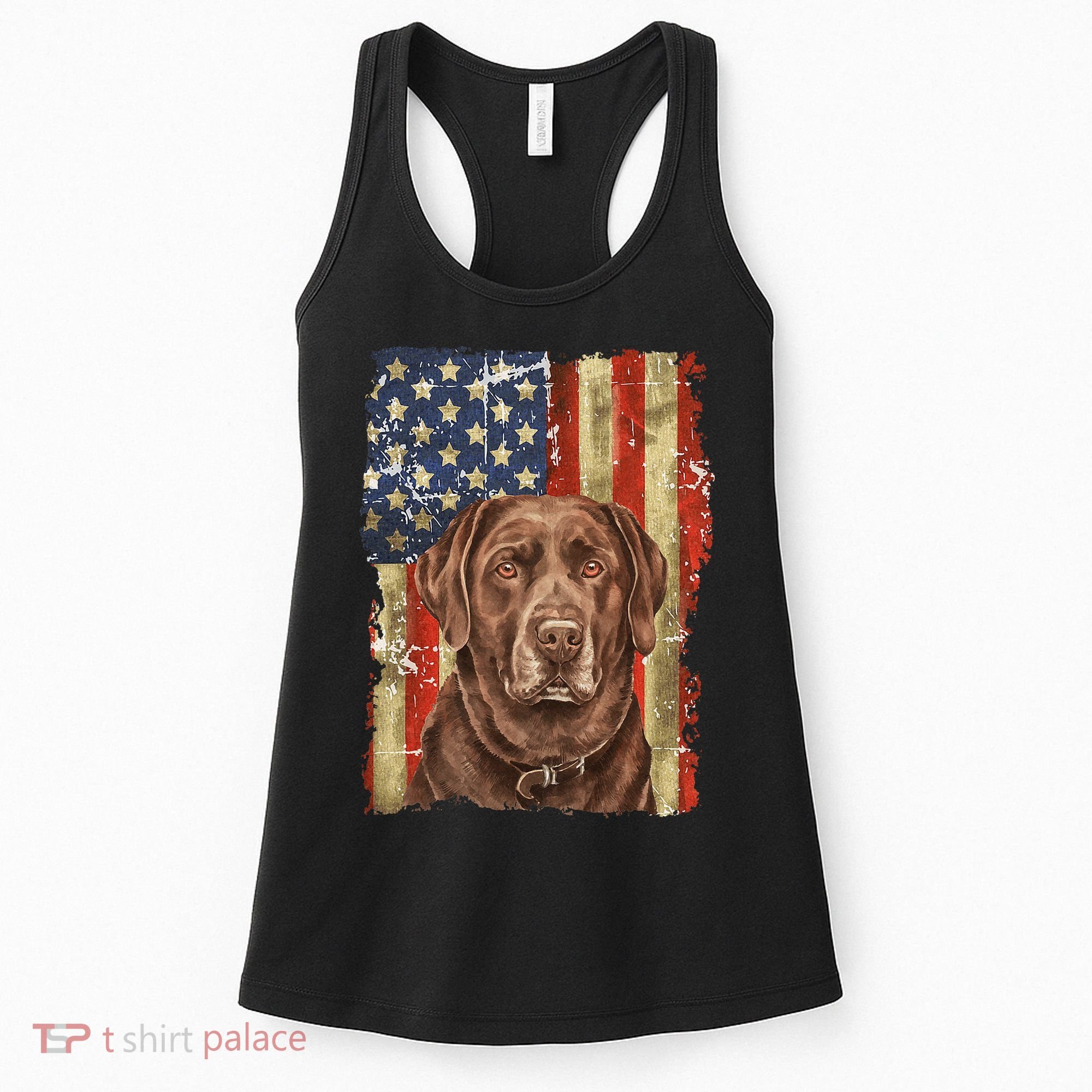 Chocolate Lab With USA Flag Gift  Women's Tank Top