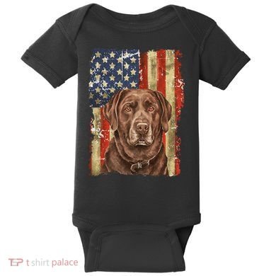 Chocolate Lab With USA Flag Gift  Baby Bodysuit