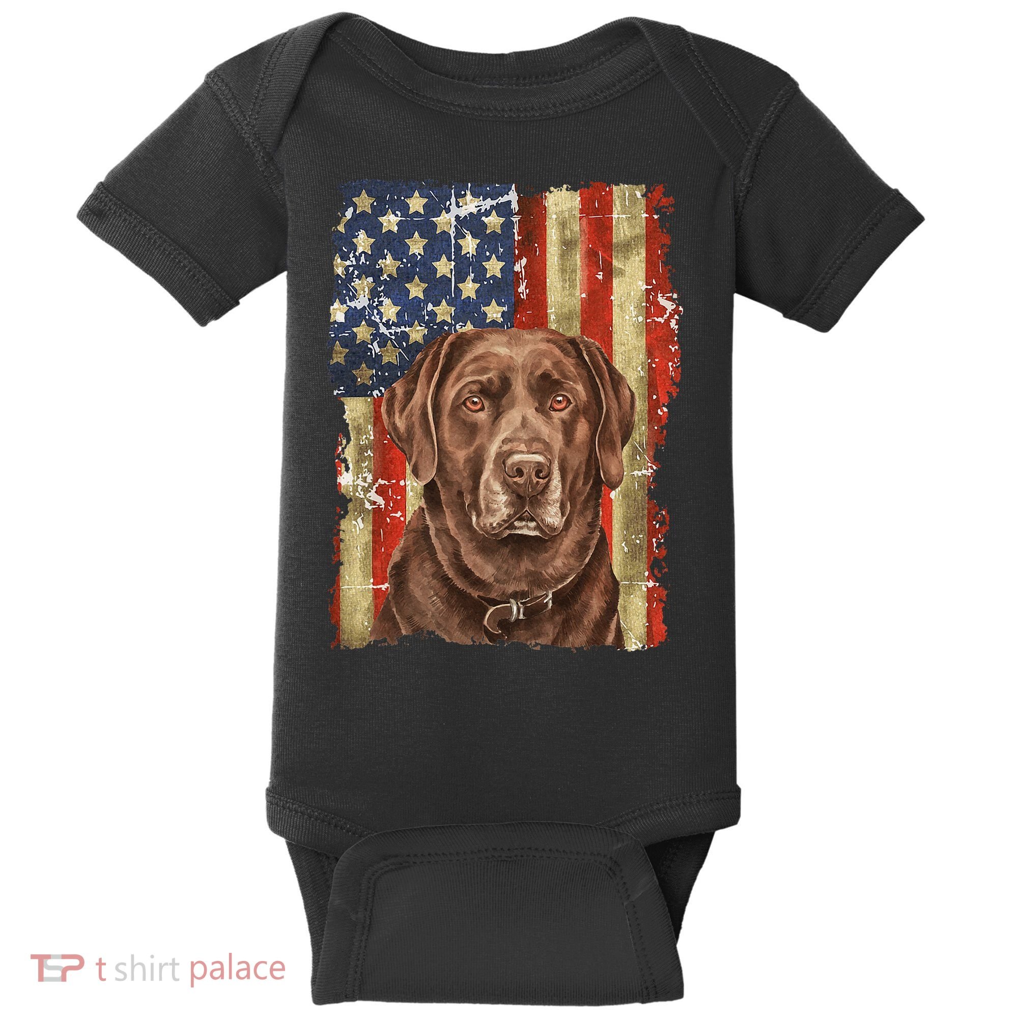 Chocolate Lab With USA Flag Gift  Baby Bodysuit