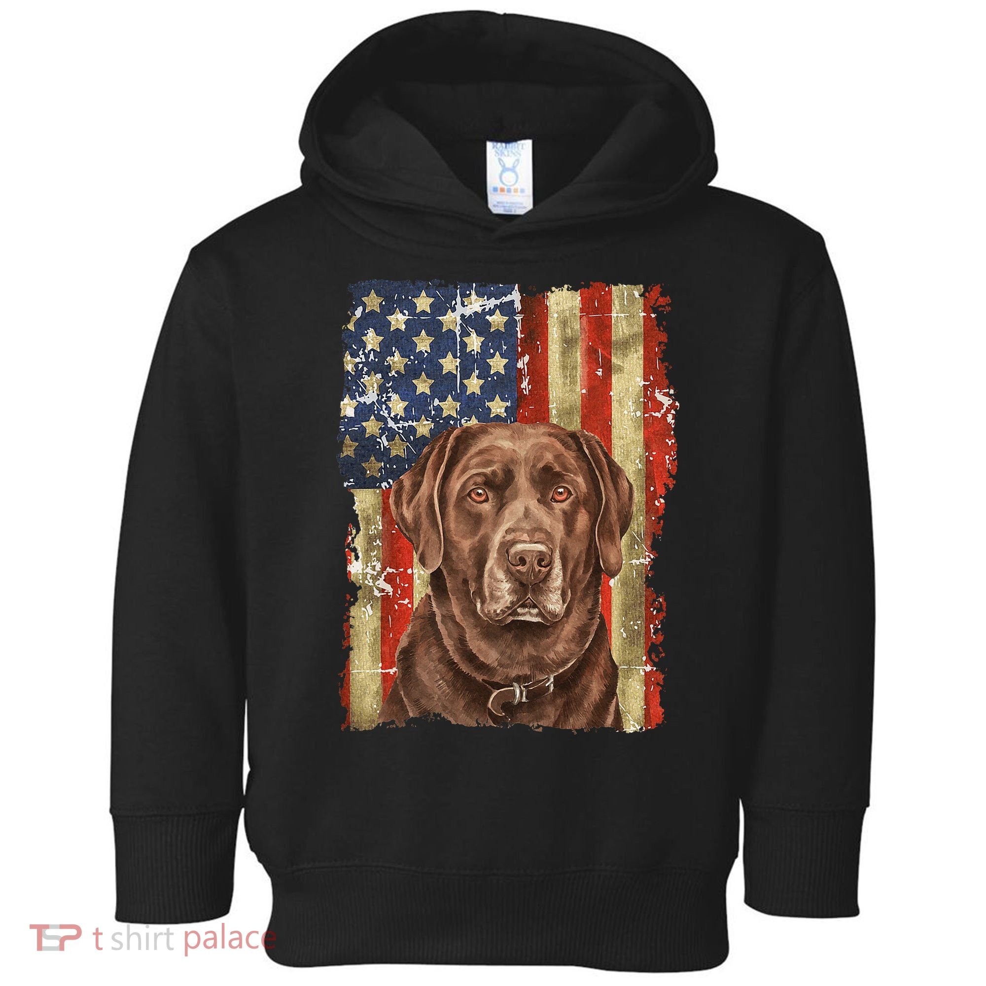 Chocolate Lab With USA Flag Gift  Toddler Hoodie