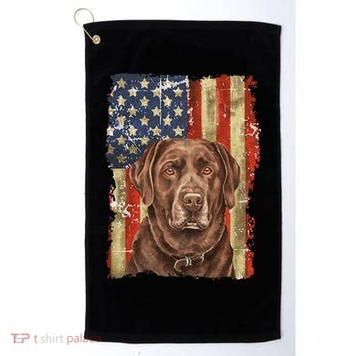 Chocolate Lab With USA Flag Gift  Golf Towel