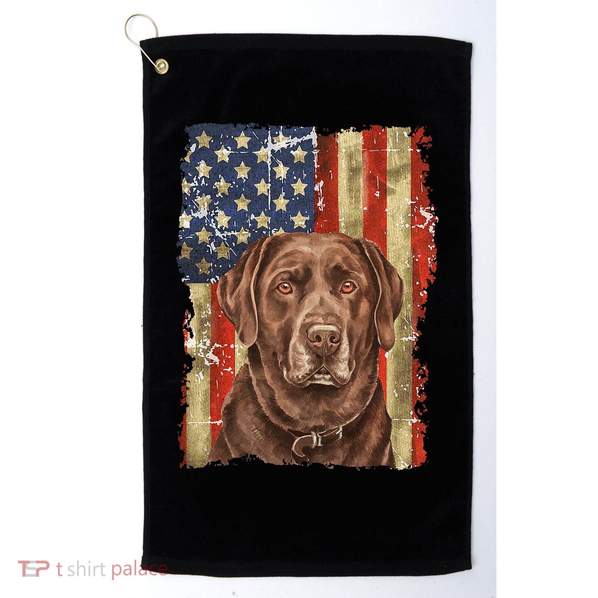 Chocolate Lab With USA Flag Gift  Golf Towel
