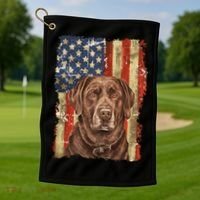 Chocolate Lab With USA Flag Gift  Golf Towel thumb 1