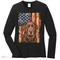 Chocolate Lab With USA Flag Gift  Women's Long Sleeve Shirt thumb 0