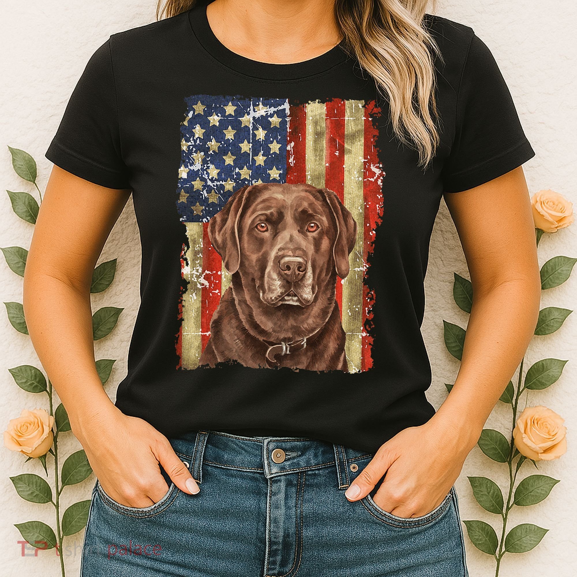 Chocolate Lab With USA Flag Gift  Women's T-Shirt