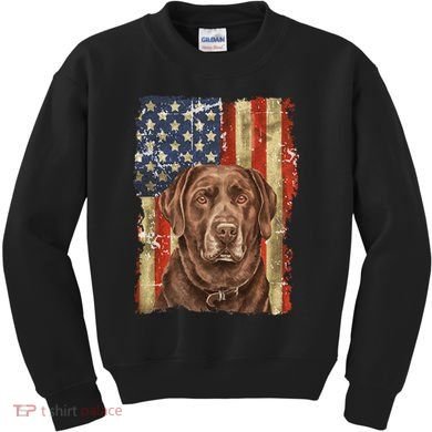 Chocolate Lab With USA Flag Gift  Kids Sweatshirt