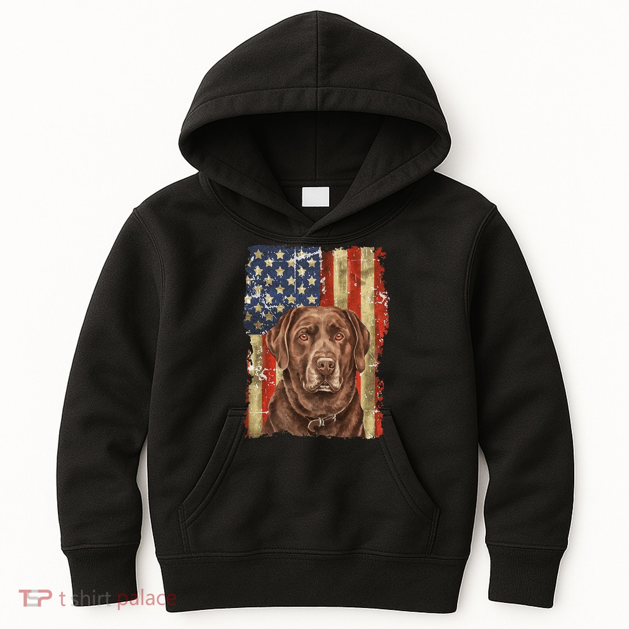 Chocolate Lab With USA Flag Gift  Kids Hoodie