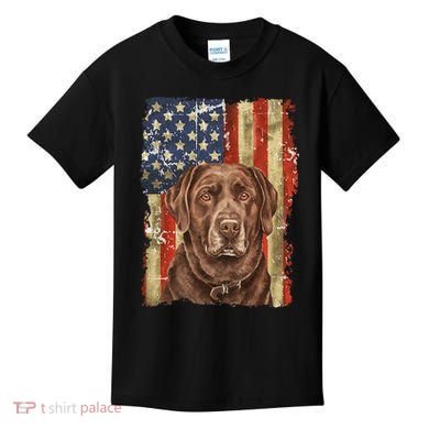 Chocolate Lab With USA Flag Gift  Kids T-Shirt