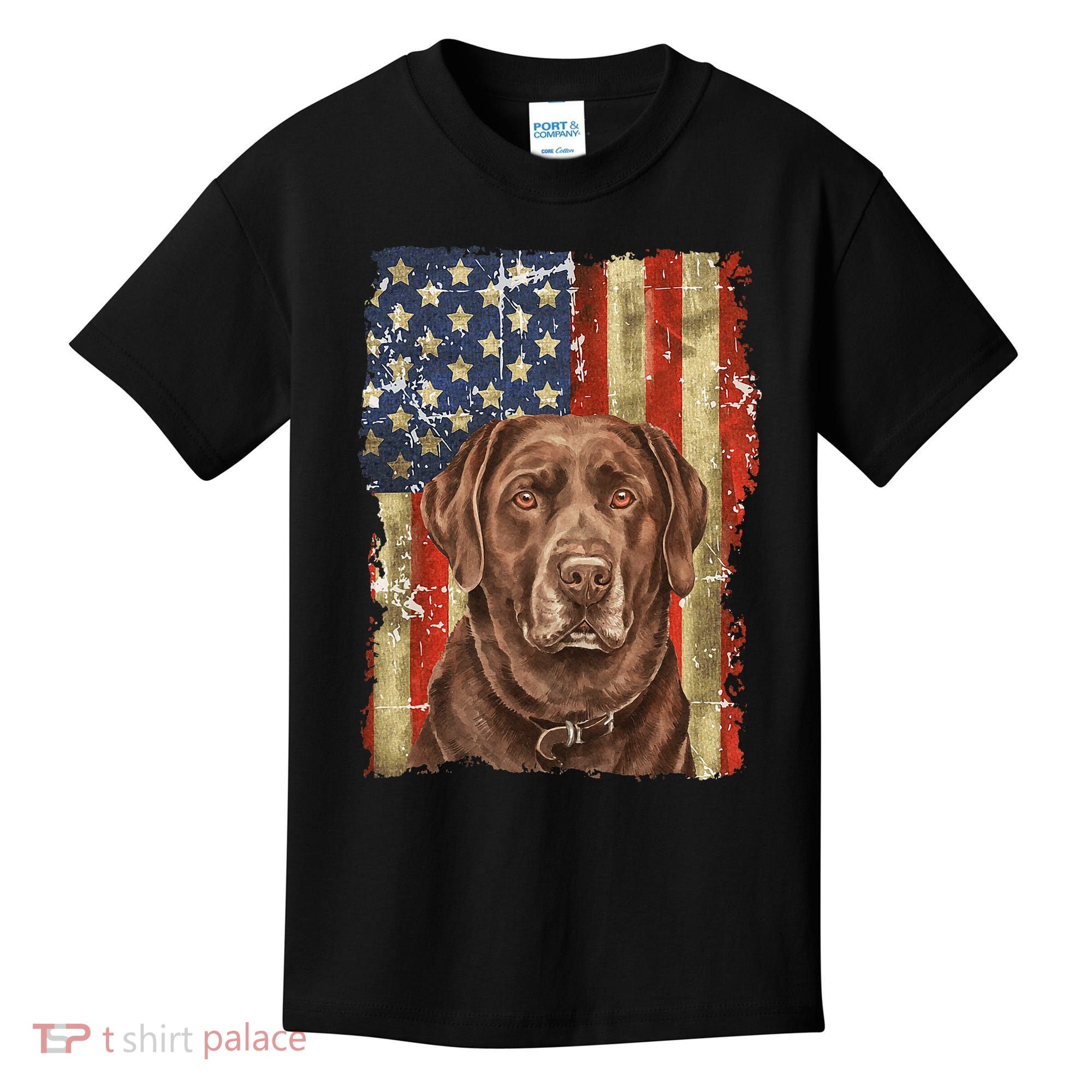 Chocolate Lab With USA Flag Gift  Kids T-Shirt