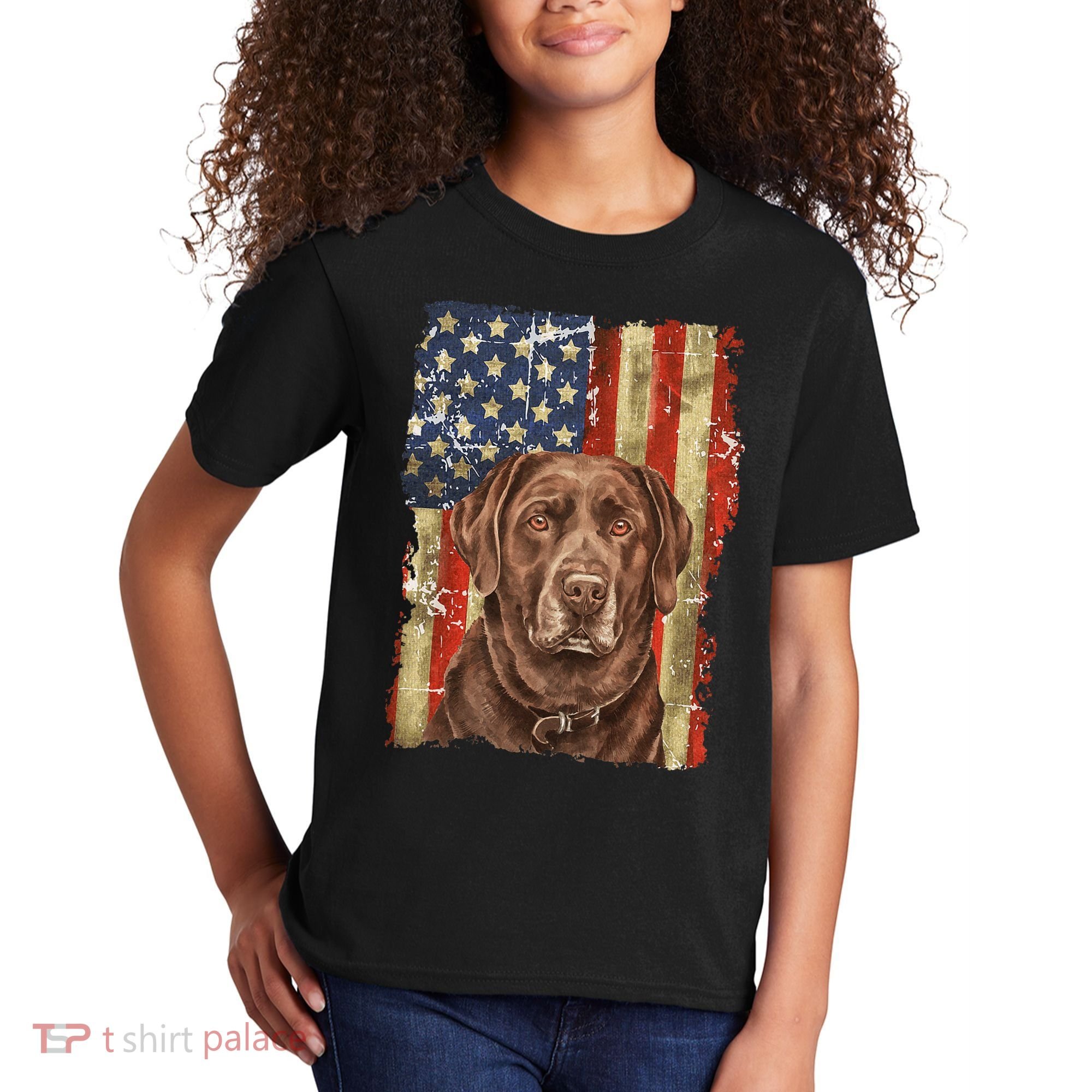 Chocolate Lab With USA Flag Gift  Kids T-Shirt