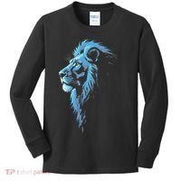 Cool Lion With Blue Eyes Gift Kids Long Sleeve Shirt thumb 0