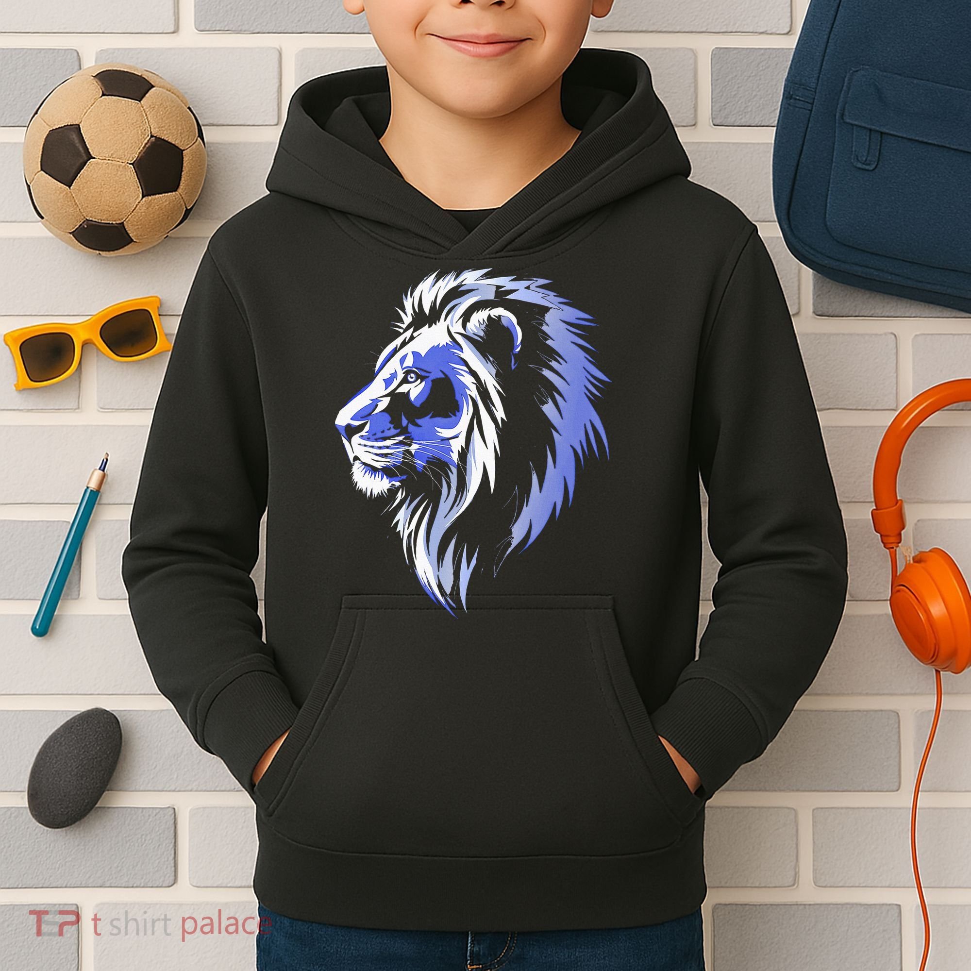Cool Lion With Blue Eyes Lions Kids Hoodie