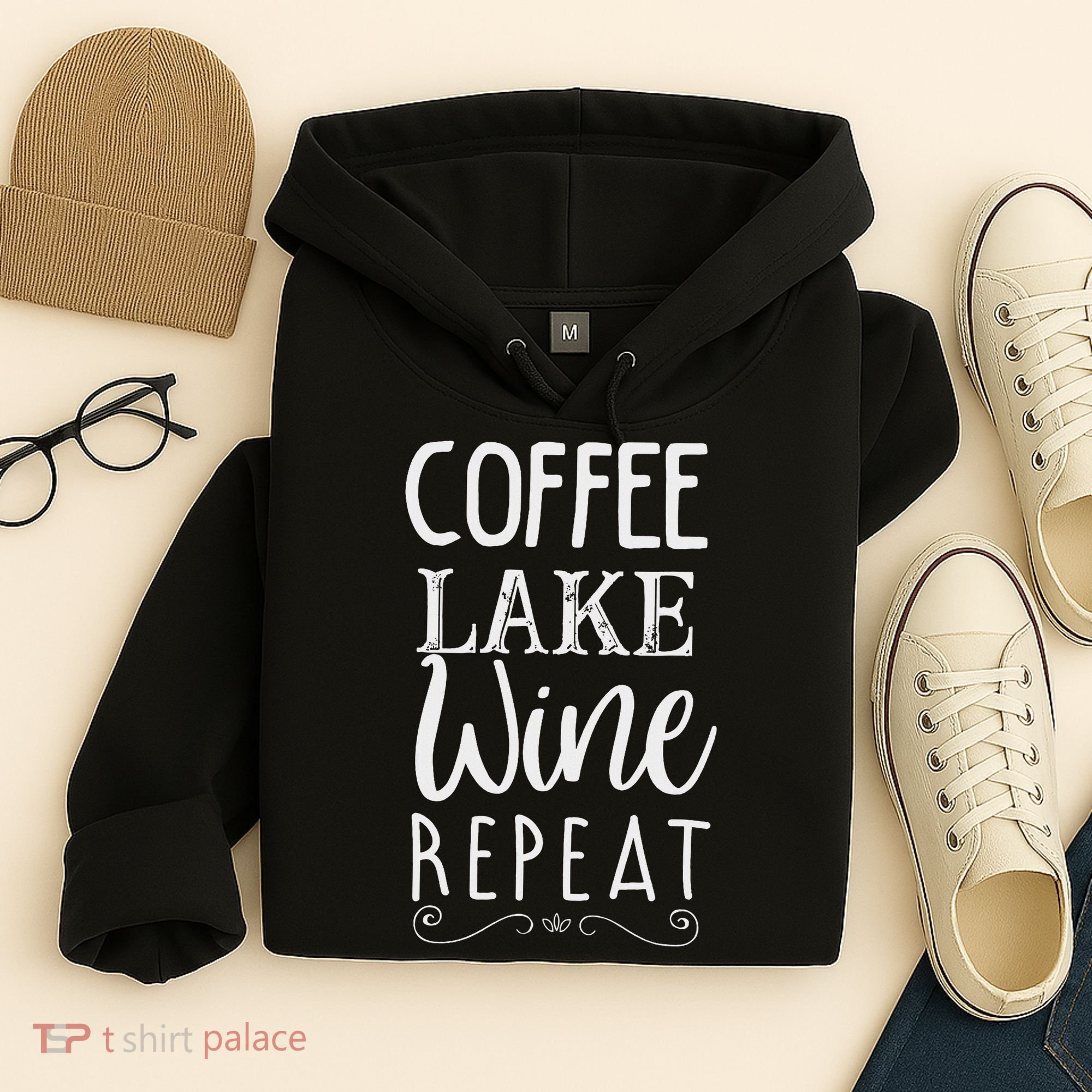 Coffee Lake Wine Repeat, Coffee Lover Lake Summer Hoodie