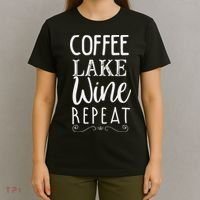 Coffee Lake Wine Repeat, Coffee Lover Lake Summer T-Shirt thumb 4