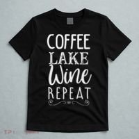 Coffee Lake Wine Repeat, Coffee Lover Lake Summer T-Shirt thumb 5