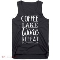 Coffee Lake Wine Repeat, Coffee Lover Lake Summer Tank Top thumb 0
