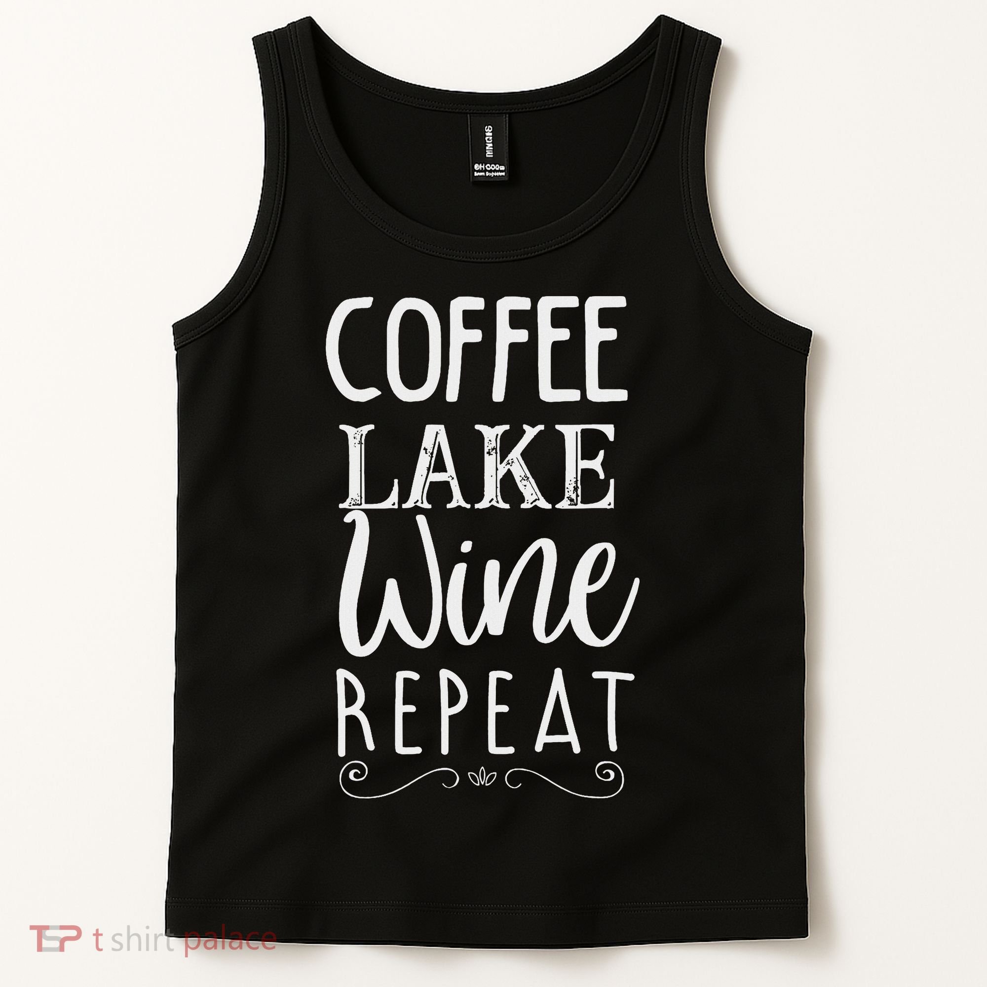 Coffee Lake Wine Repeat, Coffee Lover Lake Summer Tank Top