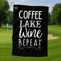 Coffee Lake Wine Repeat, Coffee Lover Lake Summer Golf Towel thumb 1