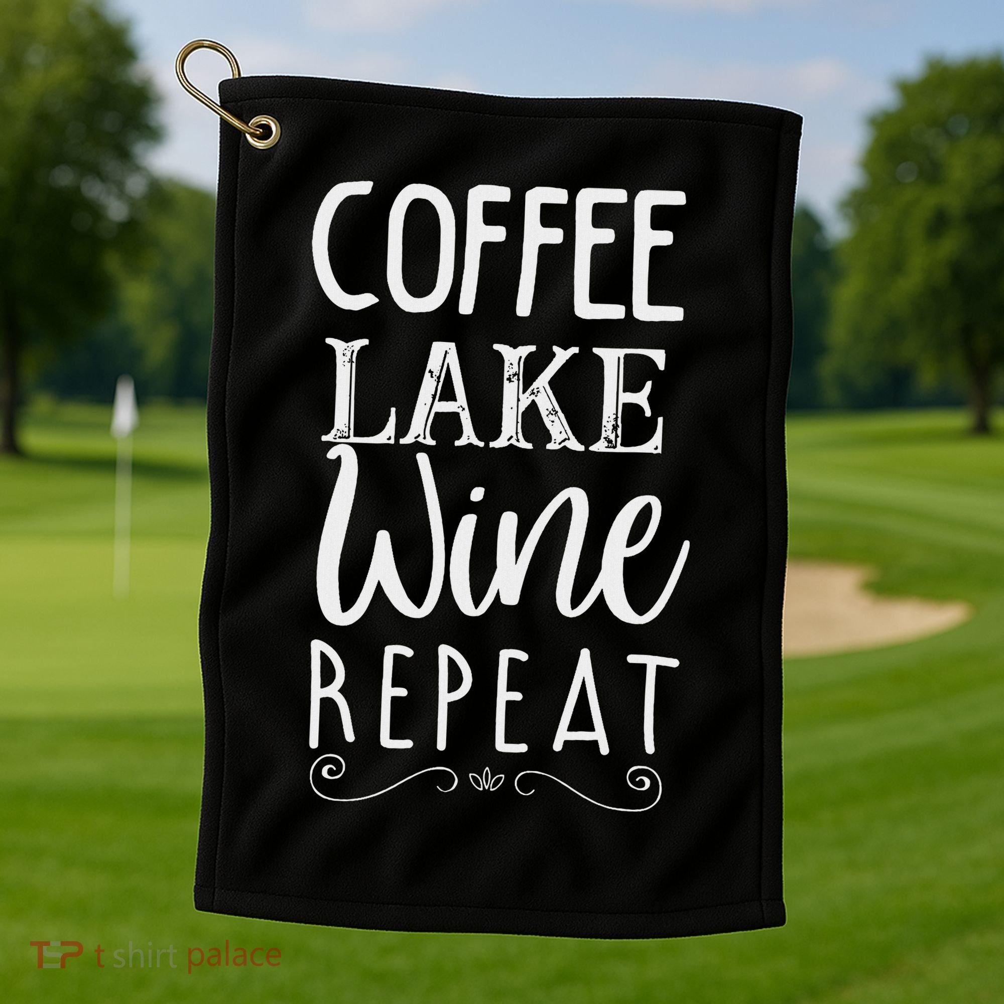 Coffee Lake Wine Repeat, Coffee Lover Lake Summer Golf Towel