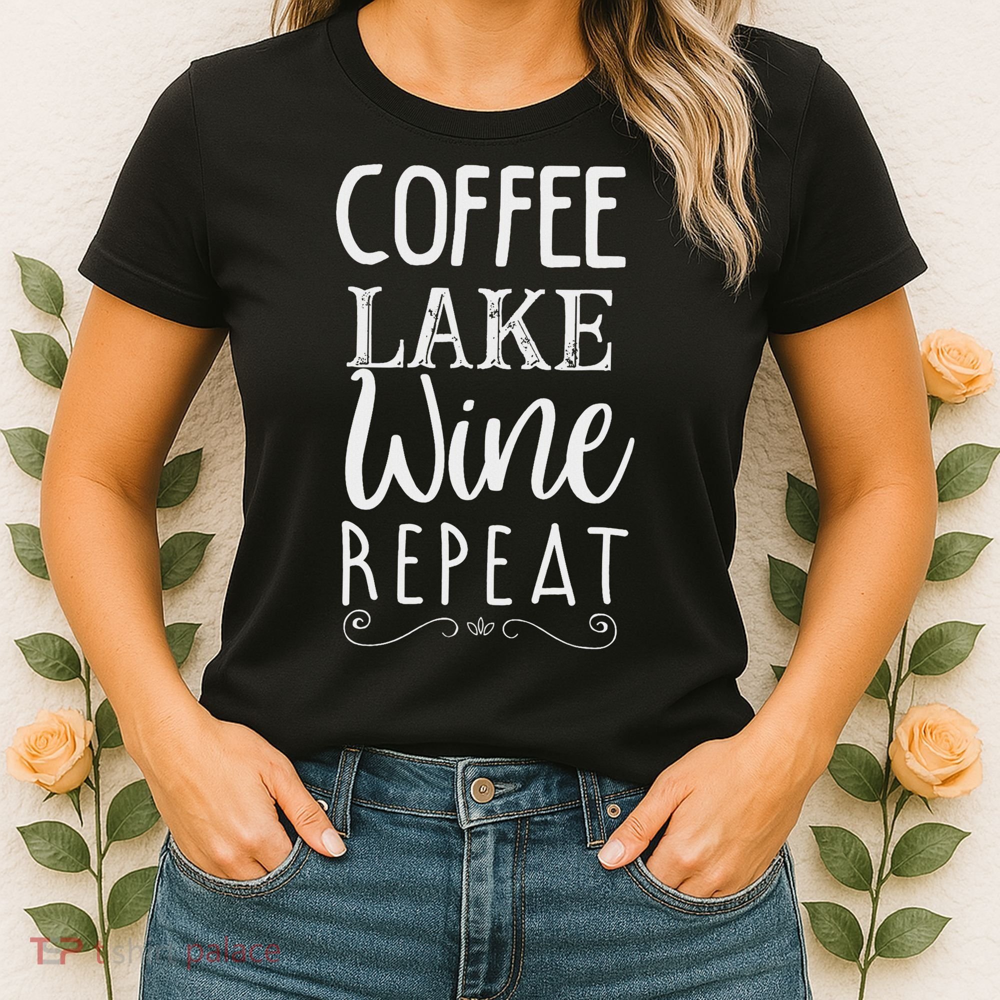 Coffee Lake Wine Repeat, Coffee Lover Lake Summer Women's T-Shirt