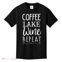 Coffee Lake Wine Repeat, Coffee Lover Lake Summer Kids T-Shirt thumb 0